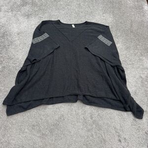 Organic Cotton Cape Poncho Sweater Blouse Womens 0s Dark Gray V-Neck Hand Loom